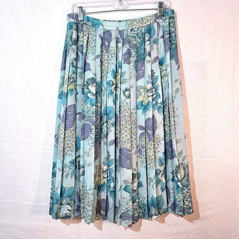 Koret Petites Women Skirt Floral Pleated Polyester Classic Casual Blue Size 10 - Picture 5 of 8